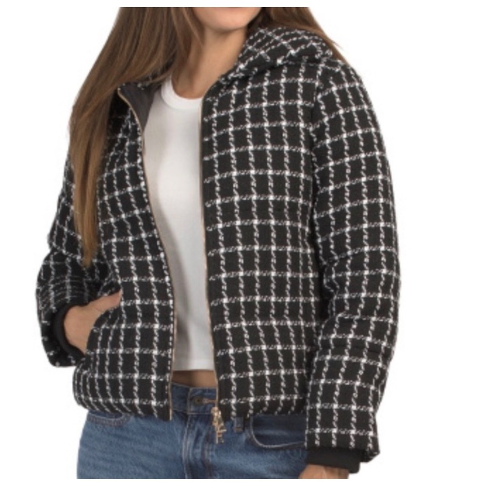 JASON WU Tweed Puffer Jacket Medium Black White NEW Coat‎ Designer Comfort